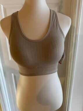 Pro Fit Seamless Sports Bra – Taupe Strappy Back – Moisture-Wicking – Size Large